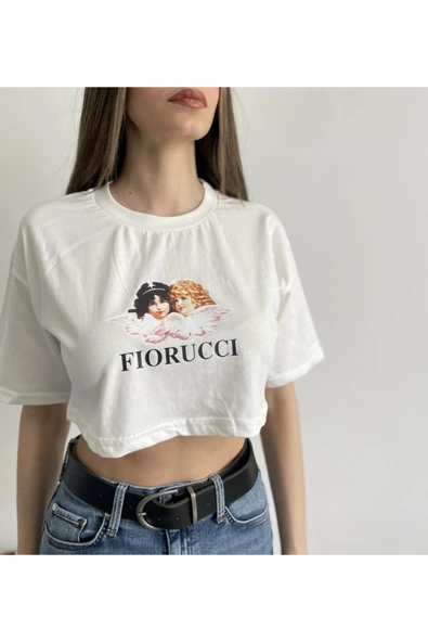 MY DEPO Kadın Melek Baskılı Crop T-shirt - 4