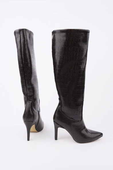 Muggo CLARİSSA Sivri Burun Kroko Desenli İnce Topuklu Kadın Çizme - 5