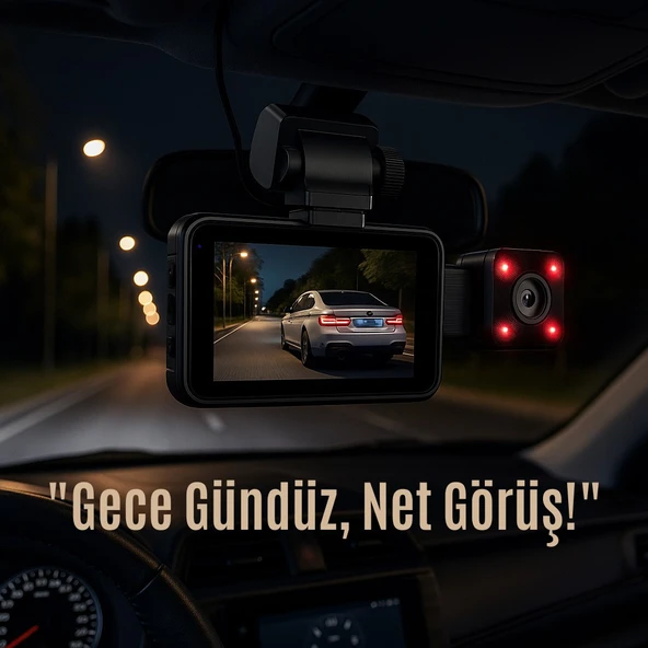 3 Kameralı Full HD Araç İçi Kayıt Cihazı  Ön, İç ve Arka Kamera, Gece Görüşü, 170 DERECE Geniş Açı, Park Monitörü - 8