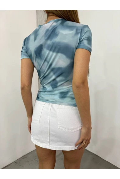 MY DEPO Kadın Batik Desen Omuz ve Bel Drapeli Bluz - 3