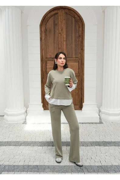 MY DEPO Kadın Yumaşacık Pamuklu Kumaş Gömlek Garnili Alt Üst Takım - 4