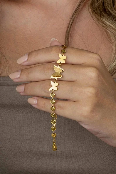 Gümüş Pazarım Altın Kaplama Kelebek Kadın Çelik Bileklik - Resim 3