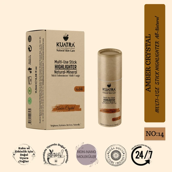 Kuatra Amber Crystal – Doğal Bakır Işıltı Highlighter Stick | Nemlendirici & Antioksidan | Plastiksiz Ambalaj