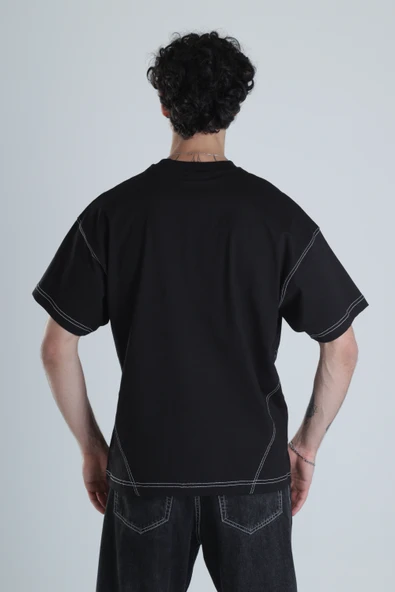 Be Yourself Siyah Oversize Tasarım T-Shirt - 4
