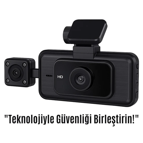 3 Kameralı Full HD Araç İçi Kayıt Cihazı  Ön, İç ve Arka Kamera, Gece Görüşü, 170 DERECE Geniş Açı, Park Monitörü - 1