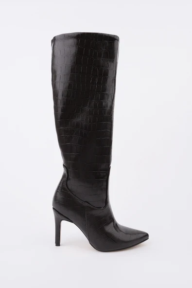 Muggo CLARİSSA Sivri Burun Kroko Desenli İnce Topuklu Kadın Çizme - 6