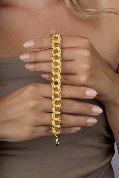 Gümüş Pazarım Altın Kaplama Saman Yolu Kadın Çelik Bileklik - Resim 2