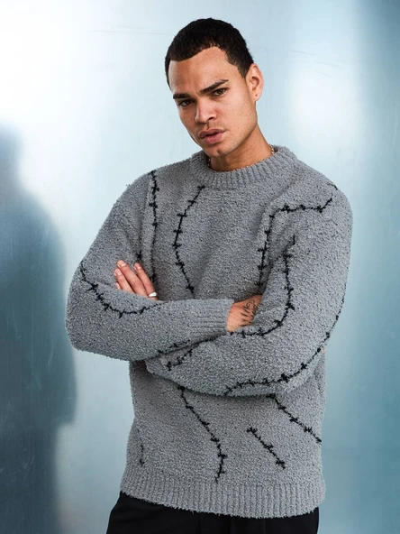 Premium Tel Örgü Desenli Oversize Kalın Kazak - 4