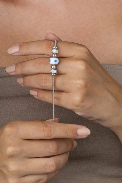 Gümüş Pazarım Beyaz Altın Kaplama Göz Figürlü Çelik Kadın Bileklik - Resim 2