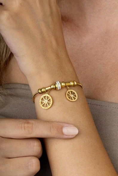 Gümüş Pazarım Zodyak Çemberi Figürlü Altın Kaplama Çelik Kadın Charm Bileklik - Resim 3