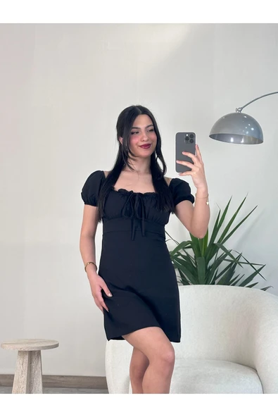 Kyra Studios Muadil Siyah Bağcıklı Elbise 2380 - 1
