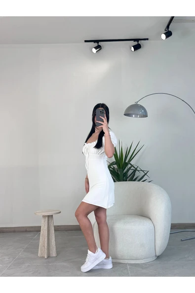 Kyra Studios Muadil Beyaz Bağcıklı Elbise 2380 - 4