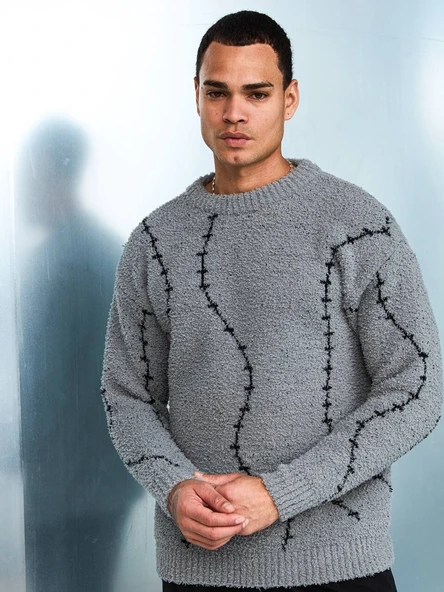 Premium Tel Örgü Desenli Oversize Kalın Kazak