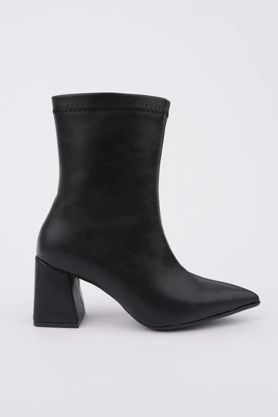 Muggo CODİ Sivri Burun Kalın Topuklu Fermuarlı Kadın Bot - Resim 7