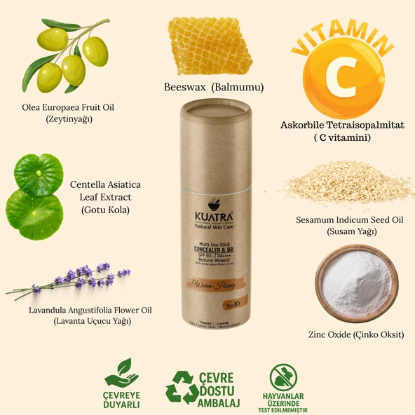 Kuatra Warm Honey Natural-Mineral Stick Concealer & BB | SPF 50+ PA++++ | Çok Amaçlı Nemlendirici, Leke Karşıtı, Vitamin C, Renkli Bakım - 4