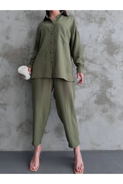 MY DEPO Kadın Gömlek&pantolon Keten Takım - 4