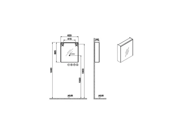 Vitra Prime Dolaplı Aydınlatmalı Ayna (Sol), 60 cm, 67001 - 2