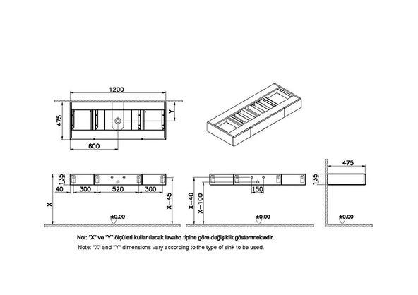 Vitra Origin Çekmeceli Tezgah, 120 cm, Hareli Siyah Meşe, 65686 - Resim 2