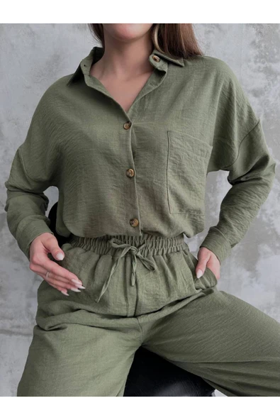 MY DEPO Kadın Gömlek&pantolon Keten Takım