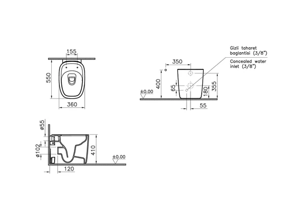 VitrA Yerden Tek Klozet Plural Rim-Ex Duvara Tam Dayalı 55 cm, Mat Siyah 7815B483-0090 - Resim 2