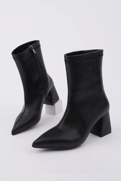 Muggo CODİ Sivri Burun Kalın Topuklu Fermuarlı Kadın Bot - Resim 9
