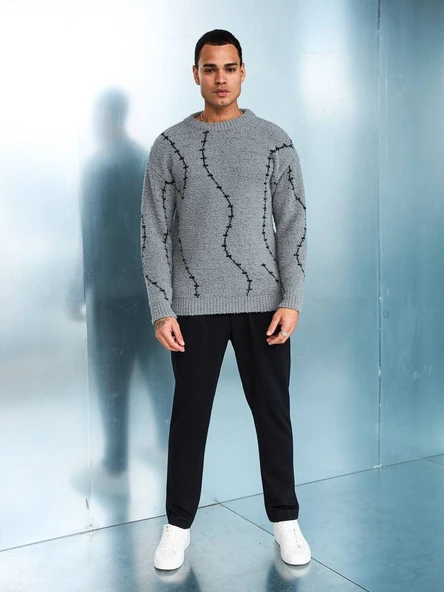 Premium Tel Örgü Desenli Oversize Kalın Kazak - 2