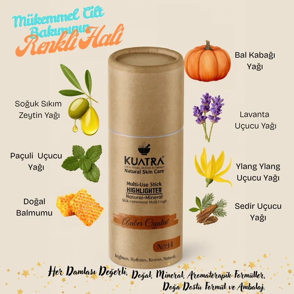 Kuatra Amber Crystal – Doğal Bakır Işıltı Highlighter Stick | Nemlendirici & Antioksidan | Plastiksiz Ambalaj - 3