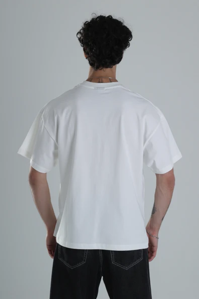 Not Dangerous Beyaz Oversize Tasarım T-Shirt - 4