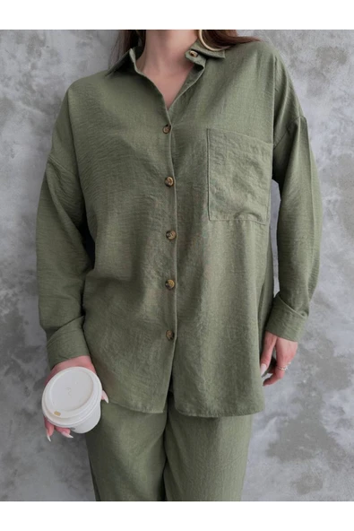 MY DEPO Kadın Gömlek&pantolon Keten Takım - 2