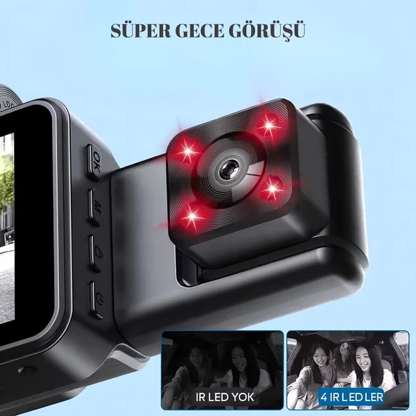 3 Kameralı Full HD Araç İçi Kayıt Cihazı  Ön, İç ve Arka Kamera, Gece Görüşü, 170 DERECE Geniş Açı, Park Monitörü - 3