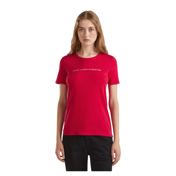 Kadın Benetton Yazılı Basic T-Shirt ürün görseli 1