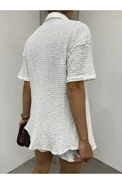 MY DEPO Gofre Kumaş Gömlek Şort İkili Takım - 3