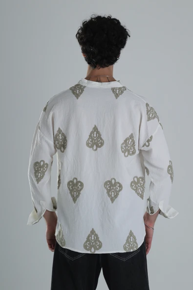 Yeşil Nakış Detaylı Oversize Gömlek - 4