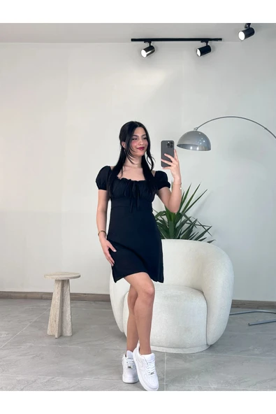 Kyra Studios Muadil Siyah Bağcıklı Elbise 2380 - 2