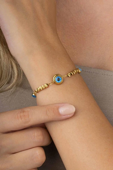 Gümüş Pazarım Göz Figürlü Altın Kaplama Çelik Kadın Bileklik - Resim 3