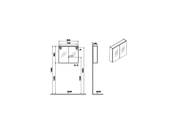 Vitra Core Dolaplı Üstten Aydınlatmalı Ayna, 80 cm, Mat Lacivert, 67615 - 2