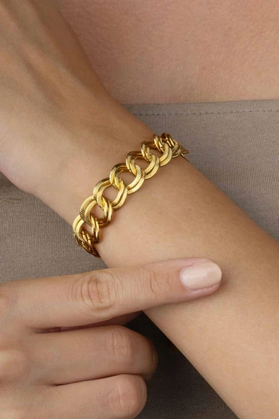 Gümüş Pazarım Altın Kaplama Saman Yolu Kadın Çelik Bileklik ürün görseli 1