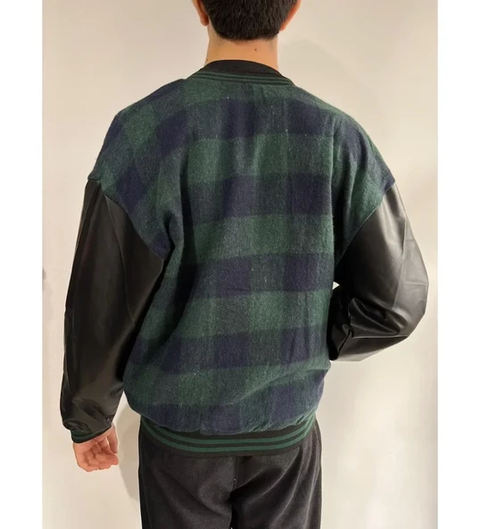 Erkek Pötikare Desen Nakışlı Kolej Ceket - Haki - Resim 2