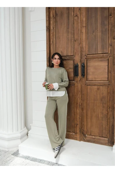 MY DEPO Kadın Yumaşacık Pamuklu Kumaş Gömlek Garnili Alt Üst Takım