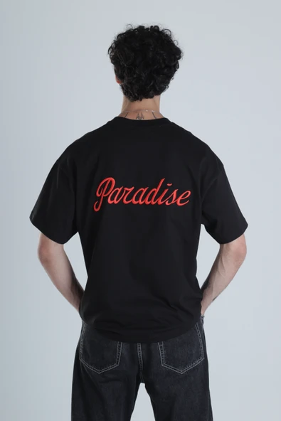 Paradise Siyah Oversize Tasarım T-Shirt - 4