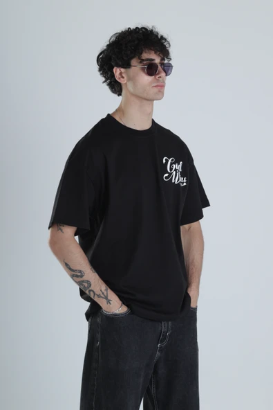 God Wins Siyah Oversize Tasarım T-Shirt - 2