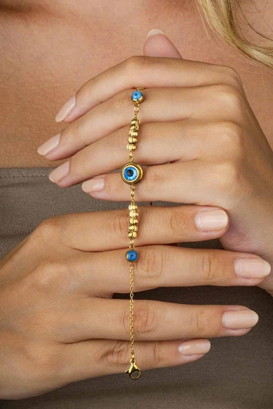 Gümüş Pazarım Göz Figürlü Altın Kaplama Çelik Kadın Bileklik ürün görseli 1