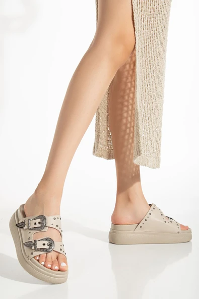 24422-1180 Bej Dolgu Topuk Kadın Sandalet ürün görseli 1