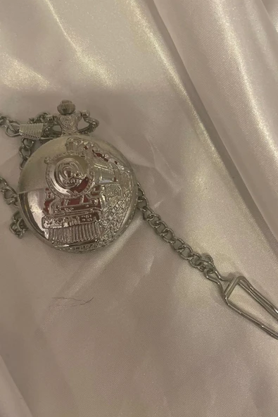 Gümüş Saat Köstekli Saat Trenyolu Tren  Kabartmalı Pilli - 10