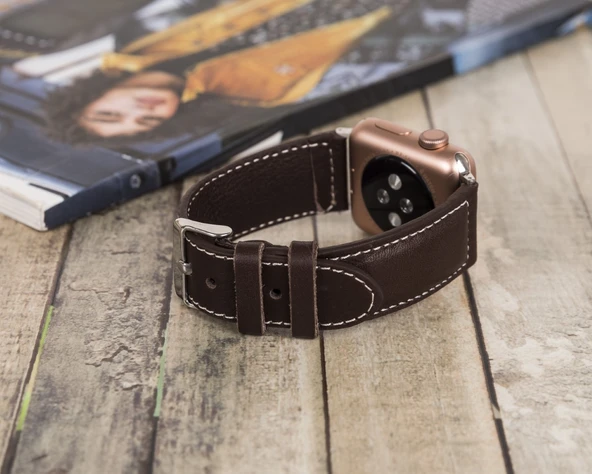 Apple Watch Uyumlu Deri Kordon 42-44-45mm NM4-AS3 Kahve - Resim 3