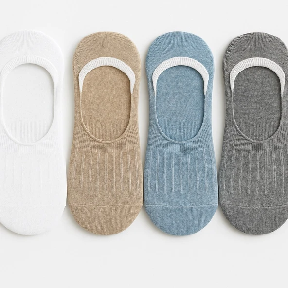 Plus Scorpion Kadın Babet Çorap 4’lü Karışık Renk – Pamuk & Polyester, Kaydırmaz Silikon - Resim 8