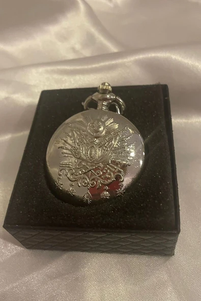 Gümüş Saat Köstekli Saat Tuğra Kabartmalı Pilli - Resim 7