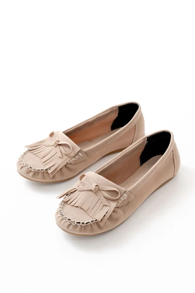 PS-100 Bej Süet Püsküllü Günlük Kadın Babet - Resim 4