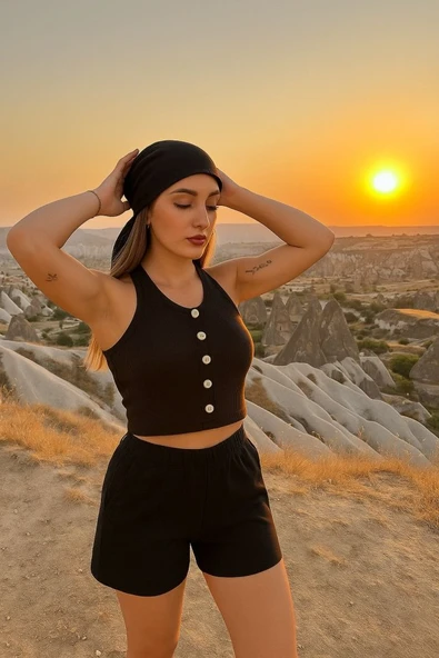 Kadın Düğme Detay Kaşkorse Kumaş Atlet ürün görseli