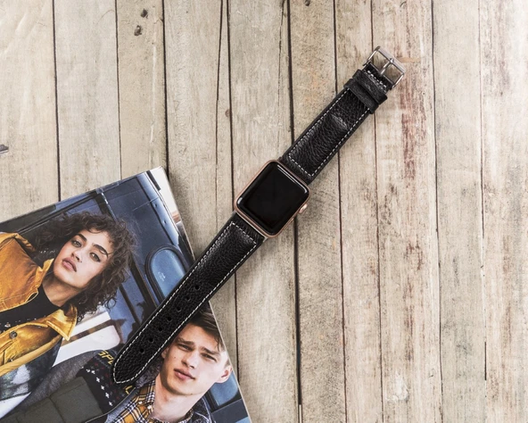 Apple Watch Uyumlu Deri Kordon 42-44-45mm NM4-AS1 Siyah - Resim 4
